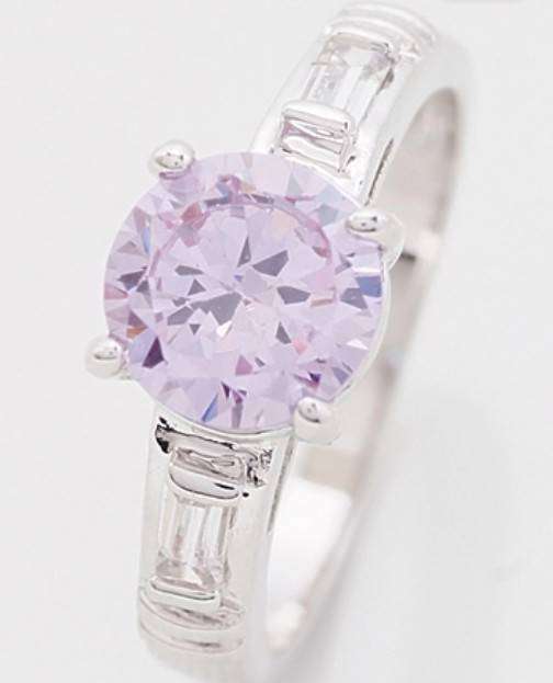 10K White Gold Amethyst Sparkling Wedding Ring Size 7